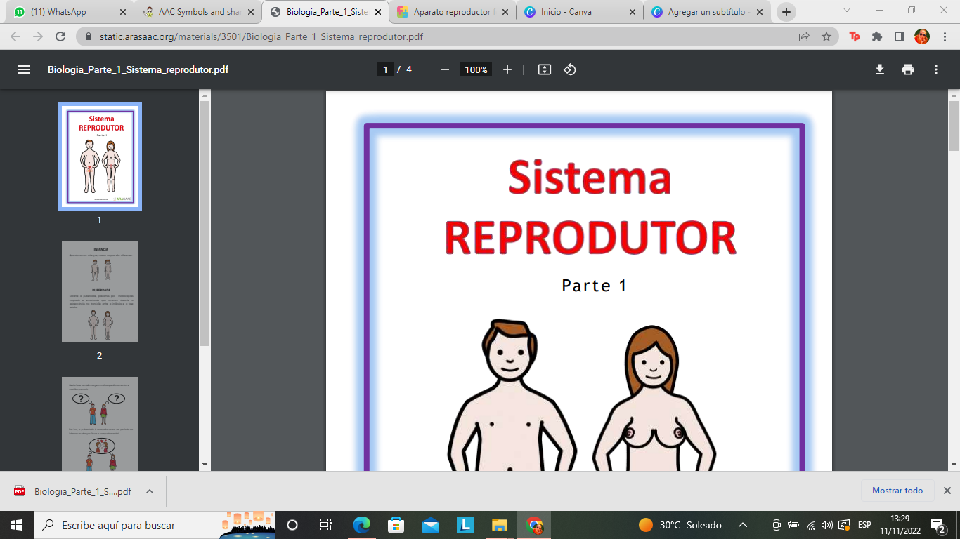 Unidades didáticas adaptadas com pictogramas de Biologia - Sistema reprodutor